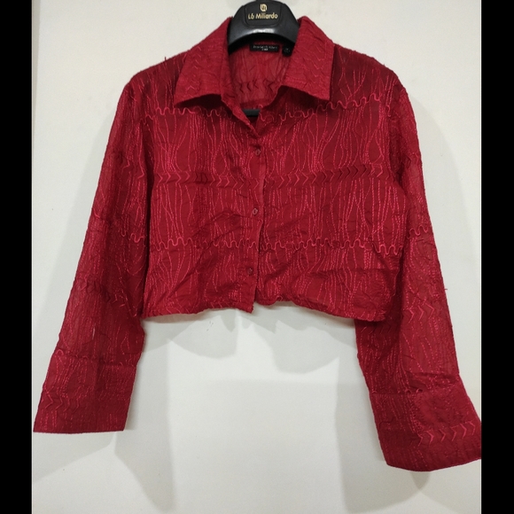 Tops - Red Crop Threadwork Shirt ❤ (kinda oversized look)